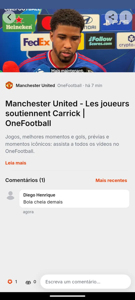 Publicação no SR Torcedor com reação de bola cheia e comentário de torcedor